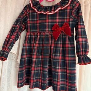 Plaid Dress with Red Bow